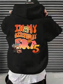 Disney Cars Mater "In My Birthday Era" Graphic PrintUnisex Loose-Fitting Casual Top - Autumn/Winter Hooded Sweatshirt With Drawstring Hood, Machine Washable, Men's Clothing - màu đen - Xem 1