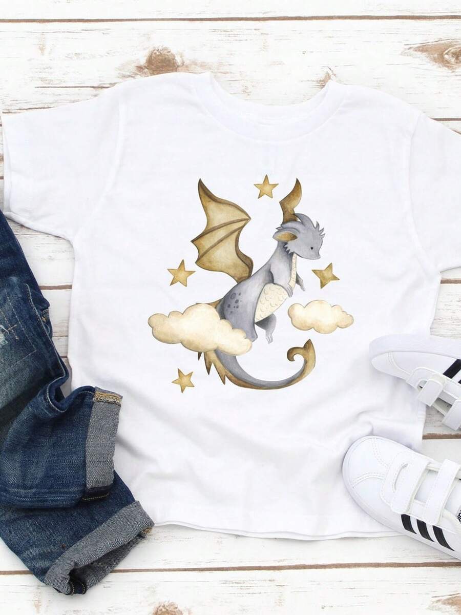Camiseta Dragon Kids, Camisa Dragon Kids, Dragón Más Lindo, Regalo para Niño o Niña, Nieto, Nieta, Regalo de Cumpleaños para Niño o Niña, Amante de Dragones, Camiseta de Manga Corta para Mujer, Estilo Veraniego y Moderno, Blusas Casuales de Cuello Redondo, Sólidas y Estampadas, Blusas Cómodas de Algodón Suave de Primera Calidad, Ropa Holgada y Amigable para la Calle, Atuendo Ligero para Uso Diario, Regalo Perfecto para Mujeres en Festivales. - Blanco - Ver 1