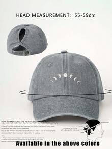 1pc Embroidered Moon Ponytail Baseball Cap, Adjustable Outdoor Sun Protection Casual Hat Suitable For Spring/Autumn Travel Beach Vacation, Y2K Style For Young People - Baseball Cap - View 7