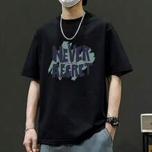 Camiseta casual de manga corta con estampado de letras para hombre, temporada de verano - Negro - Ver 1