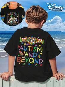 Disney Boys' Colorful & Heartwarming "Toy Story" Autism Awareness Reversible-Print T-Shirt - Featuring A Cute "To Autism And Beyond" Graphic, A Soft & Casual Crew-Neck Short-Sleeve Top, And A Comfortable, Relaxed Fit. - 黑色 - 查看 1