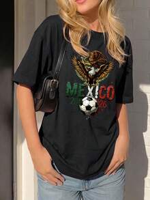 Playera "México 2026 Copa Mundial Selección" para Mujer - Diseño Deportivo Casual - Negro - Ver 2
