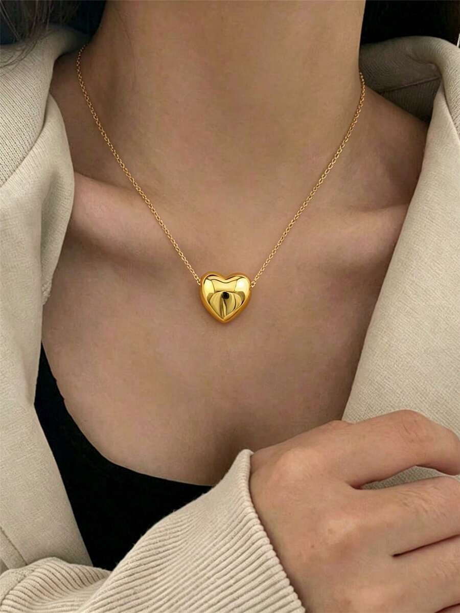 1pc Fashion Big Heart Pendant Necklace, Suitable For Women's Daily Wear - Heart - View 1
