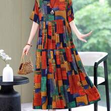 YijiaNvz Nuevo vestido de verano casual y elegante de estampado de moda, de largo medio para mujeres de vacaciones - Multicolor - Ver 1