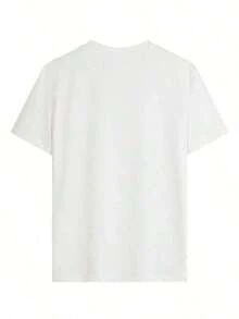 No es un conjunto, los pantalones son solo para referencia de combinación. Camiseta de manga corta con cuello redondo y estampado para mujer. Perfecto para citas, desplazamientos diarios y salidas informales. Diseño clásico minimalista de cuello redondo, fácil de combinar y adecuado para todas las formas corporales. - Blanco - Ver 3
