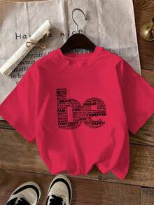 Women's Casual Holiday T-Shirt, Short Sleeve, One Size, Confident, Happy - 紅色 - View 12