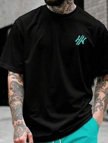 Homme Men's Summer Casual Print Round Neck Short Sleeve T-Shirt Men Summer Outfits  Men Summer Clothes Men T Shirt - 黑頂 - 查看 1
