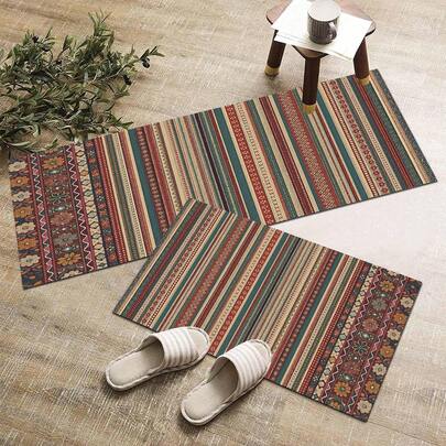 1pc Striped Pattern Printed Rug, Long Doormat Series, Suitable For Living Room, Laundry Room, Bathroom, Kitchen, Bedroom