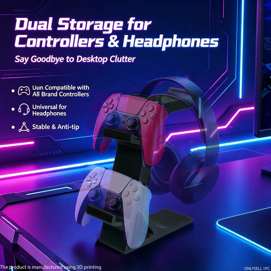 Multifunctional Game Controller & Headphone Stand, Universal Desktop Holder For Game Controllers And Headphones, Non-Slip Desktop Organizer For Gamers - View 1