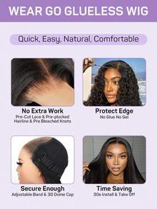 OQ Hair Water Wave 180% Density 8-14 Lnch Bob Wig 16-28 Lnch Long Wigs Wear Go Glueless Wig 7X5 HD Lace Closure Wig Pre-Cut & Pre-Plucked Lace Pre-Bleached Tiny Knots Wigs Natural Color Daily Use For Beginners - SNatural - View 11
