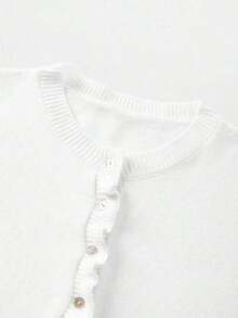 Nueva Suéter de Punto Minimalista de Cuello en V Manga Larga Color Blanco Puro, Adecuado para Primavera, Otoño e Invierno, Elegante y de Moda Cárdigan con Volantes, Versátil y Ajustado Cárdigan Casual para Uso Diario - Blanco - Ver 6