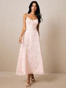 Women's Dress With Spaghetti Straps, Pleated Bust, And Solid Color - 軍綠色 - 查看 2