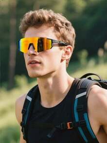 1 pieza / 3 piezas / 5 piezas Gafas deportivas con gradiente de hombre de gran tamaño, de moda para ciclismo, conducción y deportes, gafas deportivas de cambio de color, adecuadas para viajes al aire libre - Rojo - Ver 7