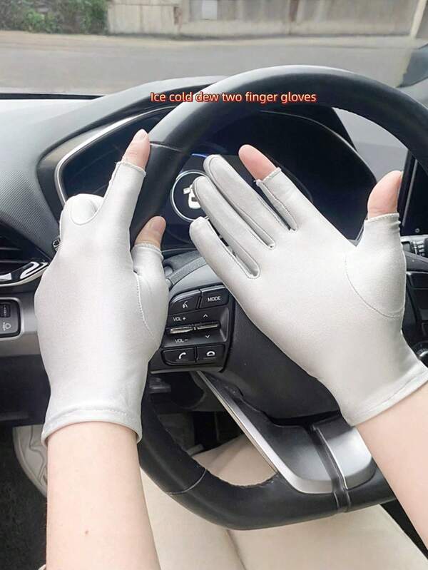 1 Pair Ice Silk Double Fingerless Touchscreen Gloves, Lightweight Breathable, Sweat-Proof, UV-Resistant Gloves, Suitable For Office Typing, Gaming, Driving, Cycling And Other Scenarios, A Great Hand Protection Product For Summer, Suitable For Men And Women