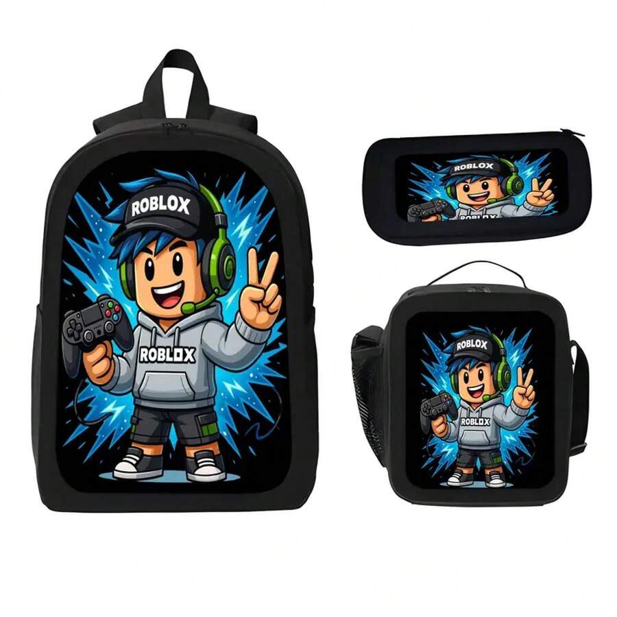 3pcs Set Unisex Backpacks, Fashion Style Mini-Craft, With Adjustable Strap, Zipper Closure,Three-Piece Set Includes Backpack, Crossbody Bag, And Pencil Case,Design For School, Travel, Camping - A - Xem 1