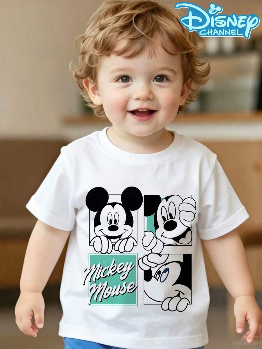 [Disney Licensing] Baby Spring/Summer Casual Fashion Front-Back Printed Short-Sleeved T-Shirt, Featuring A Cartoon Mickey Mouse Design. Suitable For Party Outfits And Daily Wear - 白色 - 查看 1