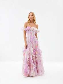 Elegant Beach Dress With Straps, Chiffon, Ruffles, French-Style Flowy Design For Seaside Holidays - Pink - View 3