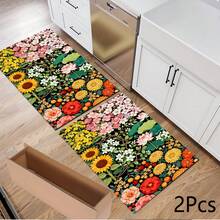 1 pieza Alfombra de serie con estampado floral colorido, felpudo de interior, alfombra de dormitorio junto a la cama, alfombra de cocina, apta para sala de estar, lavandería, baño - Multicolor - Ver 14