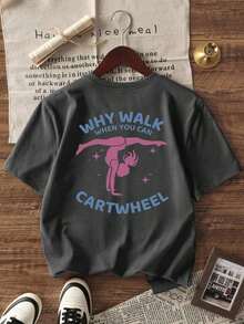 Girls' Casual Short-Sleeve Crew Neck Jumpsuit With Print, Suitable For School And Summer Wear - Dance Style T-Shirt, Inspiring Imagination And Self-Expression, Graphic Tee, Summer Top, Clothing For Teens And Kids - 灰色 - 查看 3