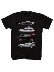 Men's Black Knight Graphic T-Shirt - Short Sleeve Crew Neck Cotton T-Shirt With Retro KITT And Ecto-Car Prints, Regular Fit, Breathable And Comfortable, Nostalgic Urban Style Design, Machine Washable, All-Season Casual Wear, Vintage T-Shirts, All-Season Clothing, Bold Print T-Shirt, Comfortable Fit T-Shirt - 黑色 - 查看 1