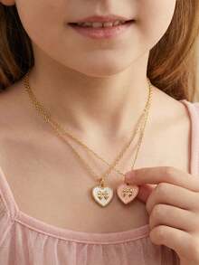 1pc/2pcs Girls Oil Drop Heart Necklace Set, Suitable For Daily Decoration - Multicolor - View 1