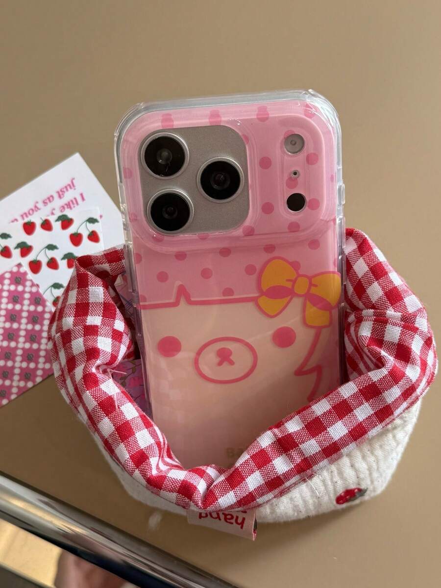 Funny Polka Dot Alien Cat Design Transparent Anti-Drop Soft Phone Case For IPhone 16/15 Pro Max, Unique Aesthetic For IPhone 14/13/12 Pro - Pink - View 1