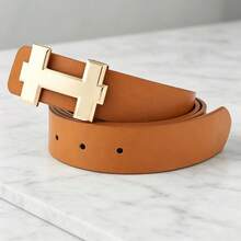 1Pc Gold H‑Buckle Waist Belt, Luxury Adjustable Solid Strap For Business Daily Wear - A - View 9