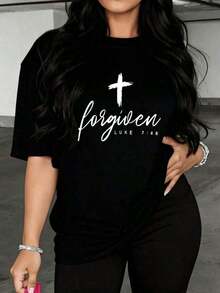 Camiseta blanca, talla grande para mujer, disponible con estampado Luke748, inspirada en la fe cristiana, camiseta gráfica casual de corte holgado, tops de verano, camisetas con mensajes religiosos, ropa de verano para mujer, camisetas gráficas, tops cortos para mujer, ropa de mujer, ropa vintage de algodón, conjunto navideño para mujer, vestidos elegantes para mujer, gimnasio, blusas deportivas navideñas, sudaderas, tops deportivos, blusas de mujer, ropa deportiva, ropa de invierno para mujer - Camiseta de algodón de manga corta, cuello redondo, estilo urbano vintage, unisex, corte holgado. Camiseta deportiva para mujer - Negro - Ver 1