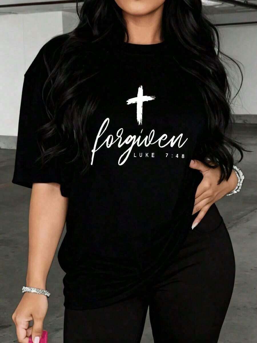 Camiseta blanca, talla grande para mujer, disponible con estampado Luke748, inspirada en la fe cristiana, camiseta gráfica casual de corte holgado, tops de verano, camisetas con mensajes religiosos, ropa de verano para mujer, camisetas gráficas, tops cortos para mujer, ropa de mujer, ropa vintage de algodón, conjunto navideño para mujer, vestidos elegantes para mujer, gimnasio, blusas deportivas navideñas, sudaderas, tops deportivos, blusas de mujer, ropa deportiva, ropa de invierno para mujer - Camiseta de algodón de manga corta, cuello redondo, estilo urbano vintage, unisex, corte holgado. Camiseta deportiva para mujer - Negro - Ver 1