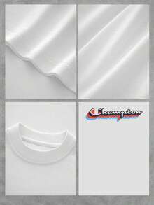 El logo tridimensional de Champion evoca un sentido de dinamismo y victoria, con capas de rojo, azul y negro que simulan movimiento y profundidad. Este distintivo gráfico no solo representa la marca sino también la perseverancia y el espíritu competitivo. La camiseta de mujer es cómoda y transpirable, ideal para el uso diario o para actividades deportivas, destacando la calidad y el confort en cada uso. - Blanco - Ver 4