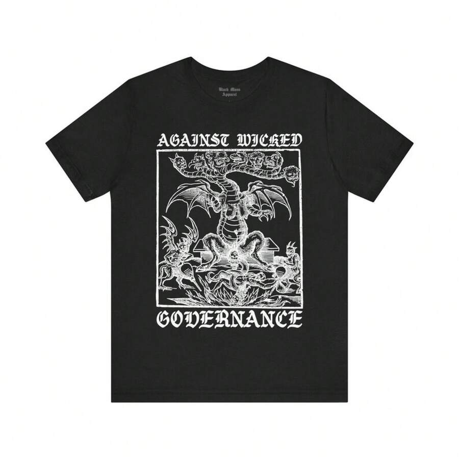 el gobierno perverso, camiseta de arte vintage espeluznante, camiseta de tortura medieval, camiseta política, camiseta unisex de manga corta espeluznante - Negro - Ver 1