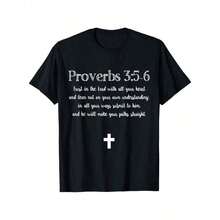 Proverbios 3:5-6 Versículo Bíblico Escritura Cristiana Camiseta de Algodón para Hombres Camiseta de Manga Corta para Hombres Camisetas para Mujeres y Hombres Camiseta Familiar - Negro - Ver 1