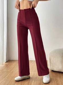 Pantalones rectos de traje sólidos para mujer en otoño/invierno - Burdeos - Ver 1