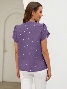 Blusa de mujer de escote en V con estampado de corazón y mangas con volantes para el verano y la playa - Morado - Ver 2
