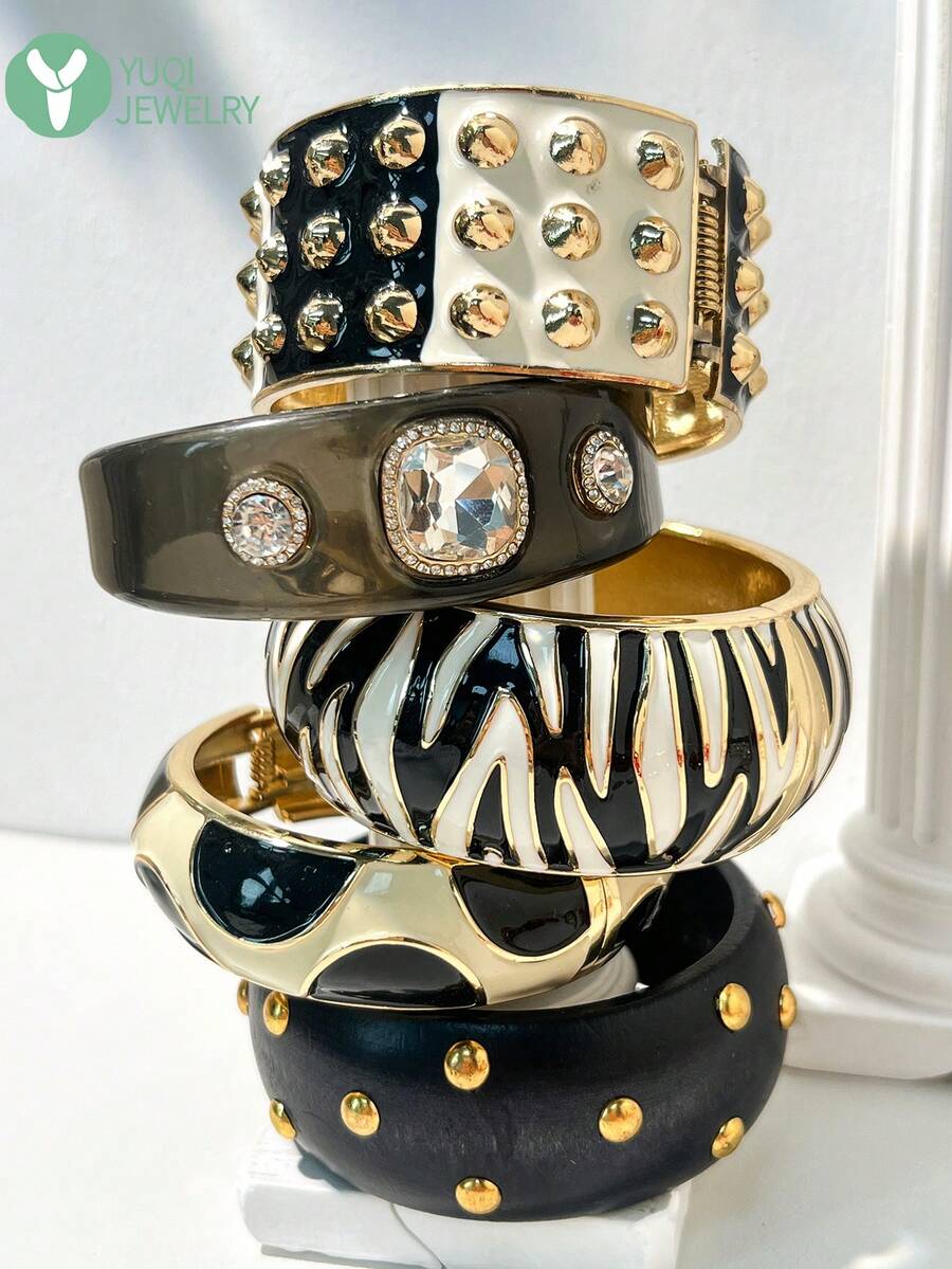 1 pieza Pulsera de estilo punk gótico con diseño de broche abierto y adorno de cruz de strass - Multicolor C - Ver 1