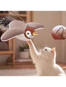1pc Random Color Migipaws Cat Toy, Interactive Realistic Robin Flying Flapping Bird Cat Teaser, Feather Suspended By Elastic Rope, Indoor Cat Automatic Squeaking Kitten Toy Self-Play Sparrow Bird Design Pet Toy Chew Durable Cat Squeaky Toy Cat Dog Interactive Supply Pet Simulated Bird Toy With Sound, Interactive Hanging Cat Toy - Multicolor - View 8