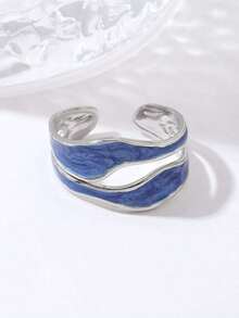 Anillo abierto de dos tonos - Azul - Ver 3