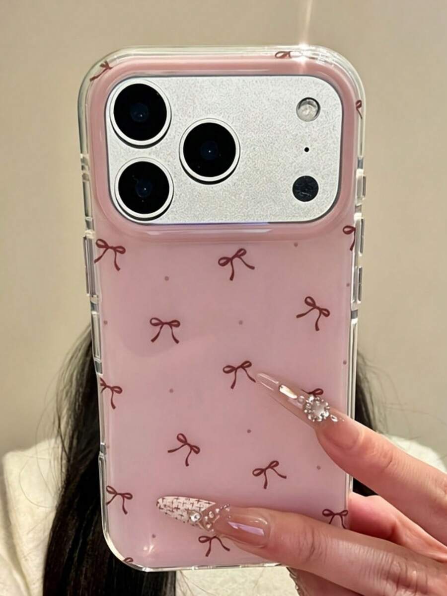 可愛 3D 漸層亮片手機殼,相容 iPhone 17 ProMax、17 Pro、17 Air、16、15、14 Plus、13、12 Pro Max、11,奢華亮面保護軟殼 - 粉蝴蝶結波點 - 查看 1