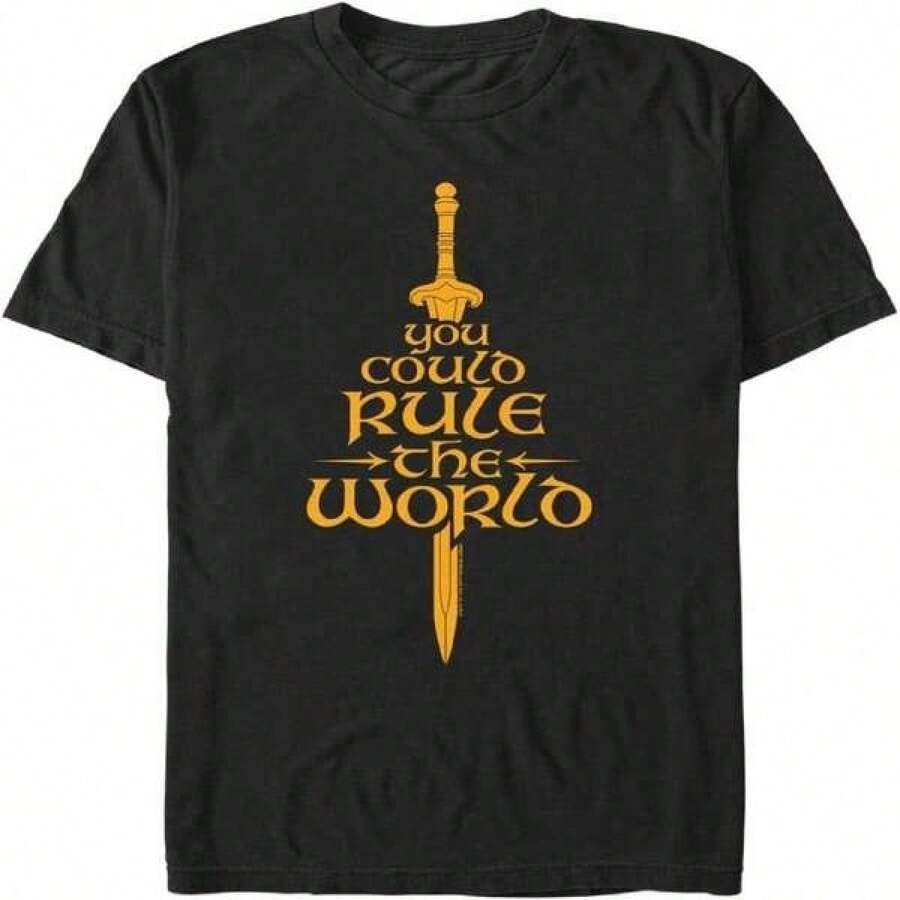 Camiseta de manga corta para hombre con estampado de espada, negra.jpg - Negro - Ver 1