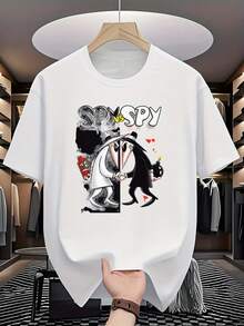 Camiseta holgada para hombre, camiseta con estampado de espías, camiseta divertida con estampado de dibujos animados, top casual de manga corta, adecuada para uso diario, blusas para mujer, playeras de mujer, atuendo para fiestas, estilo urbano, moda moderna, ideal para fiestas y vacaciones familiares, perfecta para vacaciones y tiempo de juego, uso diario, ropa para climas cálidos, ropa casual de verano. - Blanco - Ver 1