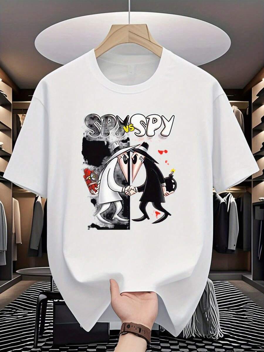 Camiseta holgada para hombre, camiseta con estampado de espías, camiseta divertida con estampado de dibujos animados, top casual de manga corta, adecuada para uso diario, blusas para mujer, playeras de mujer, atuendo para fiestas, estilo urbano, moda moderna, ideal para fiestas y vacaciones familiares, perfecta para vacaciones y tiempo de juego, uso diario, ropa para climas cálidos, ropa casual de verano. - Blanco - Ver 1