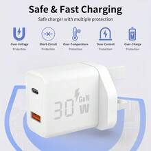30W USB-C 充电器，USB-A+USB-C 电源适配器插头，PD30W+QC3.0 快充电源，充电插头电源插头兼容 17/16/15/14/13 Plus Pro Max Mini，兼容 / Galaxy 系列 - 查看 5