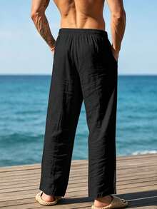 Men's Loose-Fitting Casual Linen Trousers, Suitable For Spring/Autumn And Summer - Black - View 2