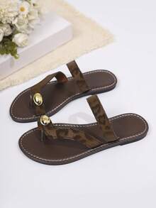 Sandalias de playa con estampado de leopardo y tachuelas, moda de verano cómoda - Café integral - Ver 6