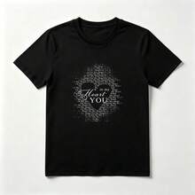 Texto Corazón Playera de Algodón Negro con Diseño de Palabras - Negro - Ver 1