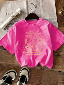 Camiseta Casual de Vacaciones para Mujer con Estampado de Letras, Manga Corta, Cuello Redondo, Top Casual para Verano y Primavera, Ropa de Marca para Mujer - Rojo - Ver 6
