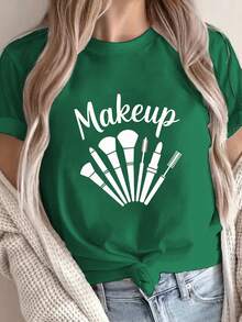 Talla grande - talla extra grande - camiseta de mujer, hecha de algodón puro, tela ligera y transpirable, diseño de cuello redondo, diseño estampado, corte de manga corta, adecuada para primavera y verano. - Verde - Ver 6