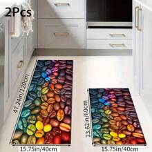 1pc Colorful Coffee Bean Pattern Printed Rug Series, Long Doormat, Indoor Entrance Mat, Bedroom Bedside Mat, Kitchen Mat, Suitable For Living Room, Laundry Room, Bathroom - Multicolor - View 12