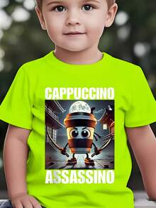 Camiseta Casual de Manga Corta para Niños "CAPPUCCINO ASSASSINO" Serie Italian Brainiac Estampada, Moda Verano NY-DX6143 - Negro - Ver 9