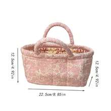 Vintage Floral Quilted Small Storage Tote, Pastoral Floral Collection Makeup Bag/Pencil Pouch, 4 Colors Available, Sold Separately (Not A Set), Portable Organizer For Travel/Bedroom/College Dorm - 查看 2